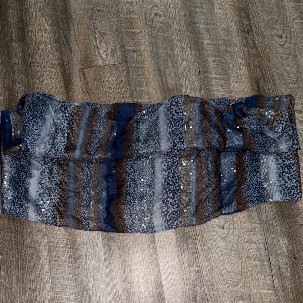 Blue and Brown Patterned Scarf BCBGeneration